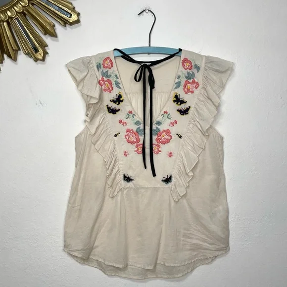 St. Roche Embroidered Floral Ruffle Sleeveless Top - Picture 5 of 14